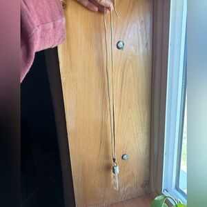 Crystal Pendant Necklace with Beige leather Cord